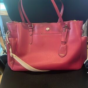 Coach Pink Pebbled Leather Tote with Gold Hardware